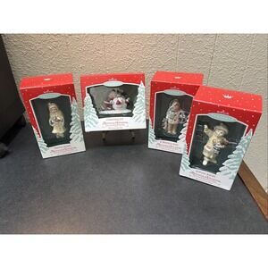 Hallmark~Memories of Christmas~Joy A Winters Ride Winter Angel 4 Ornaments Set‎